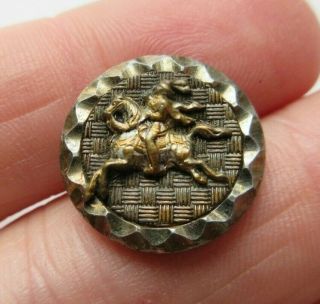 Wonderful Antique Victorian Steel Cup Metal Picture Button Circus On Horse (c)