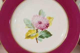 , Antique English Porcelain Dessert Plates (4) Hand Painted,  Magenta 3