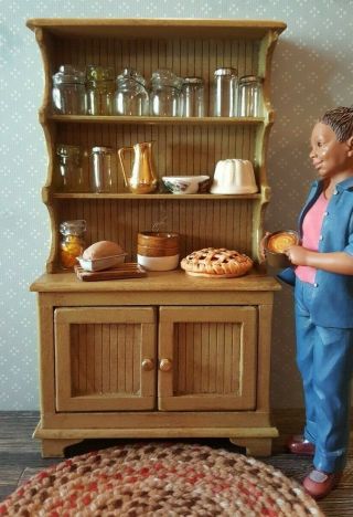 Dollhouse Miniature Artisan Made Vintage Hutch/cupboard W/extras,  Signed