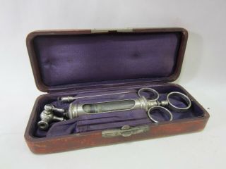 Antique Pat.  Date 1888 Medical Aspirating Syringe In Orig.  Case M 342