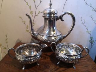 Vintage Silver Plated Tea Pot With Sugar Bowl & Milk Jug