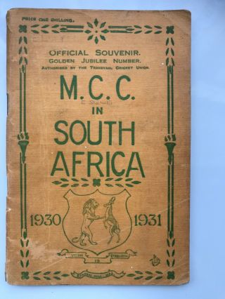 Very Rare - Mcc Tour Of South Africa 1930/31