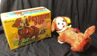 Vintage Rare Antique Dog Pestered Pup Wind Up Tin Toy