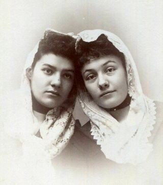 Antique Cabinet Photo Women W Head Scarves Id 