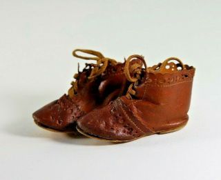 Antique Two Tone Leather Doll Laced Shoes For Your French Or German Doll