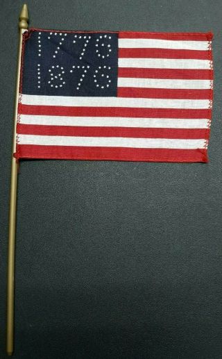 Vintage 1776 - 1876 Star American Parade Flag 4 " X 6 " Centennial Rare