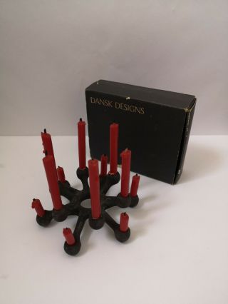Vintage Dansk Design Black Cast Iron Flower Candle Holder C.  1960s