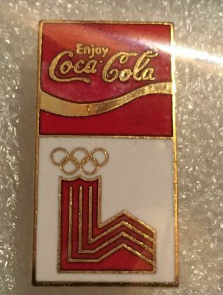 1980 Lake Placid Olympic Pin Coca Cola Coke Red Logo Vintage Rare