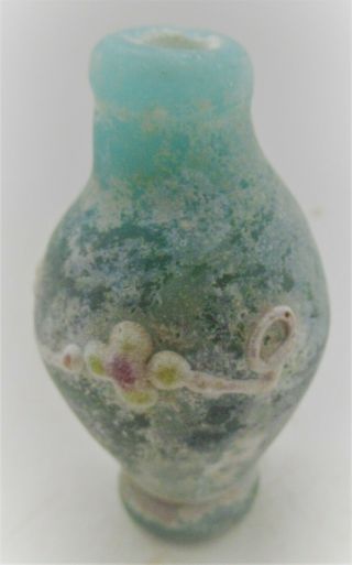 Ancient Phoenician Blue Glass Bottle With Floral Motifs Circa 500bce