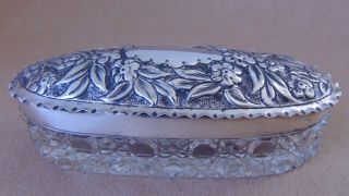 Pretty Large Art Nouveau Sterling Silver Flowers Trinket Box Jar 1905