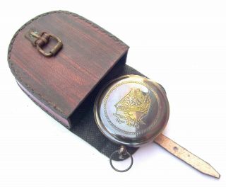 Shiny Brass Sundial Push Button Compass Maritime Vintage Pocket Compass W/ Box A