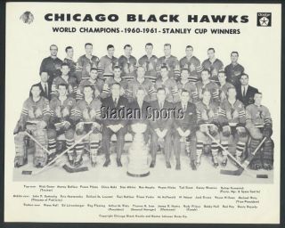 Very Rare Vintage Dodge Chicago Blackhawks Team Photo 1960 - 61 Stanley Cup Champs