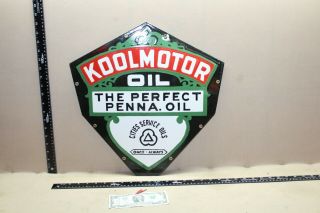 RARE KOOLMOTOR CITIES SERVICE OILS PENNA 2 - SIDED PORCELAIN METAL SIGN GAS OIL 66 2