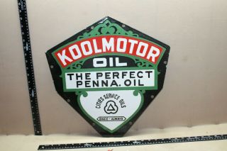RARE KOOLMOTOR CITIES SERVICE OILS PENNA 2 - SIDED PORCELAIN METAL SIGN GAS OIL 66 3