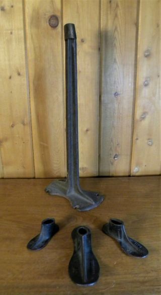 Vintage 4 - Pc.  Cast Iron Malleable Cobbler Shoe/boot Forms Anvil With 23 " H Stand