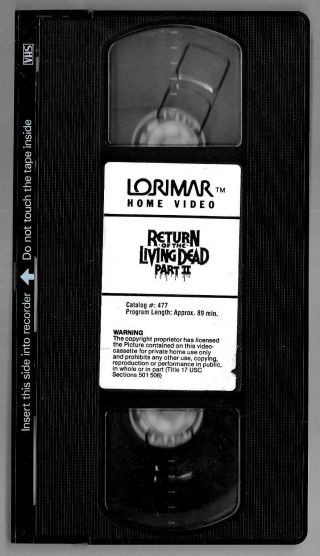 RETURN OF THE LIVING DEAD PART 2 (VHS) 1987 HORROR,  RARE/HTF GOODCOND,  FREESHIPP 3
