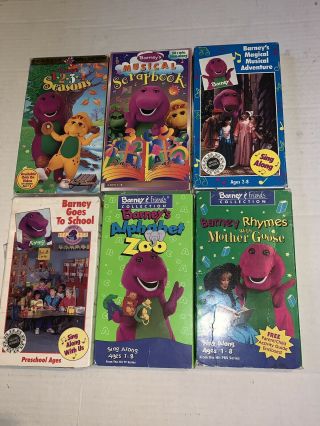 6 Barney Vhs Musical Adventure,  Alphabet Zoo,  Barney Goes To School,  Rare
