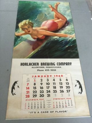 Rare 1968 Horlacher Brewing Co Beer Allentown Pa - Medcalf Pin Up Art Calendar