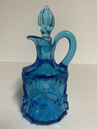 Antique Victorian Blue Eapg Jefferson Glass Cruet Idyll Pattern W/stopper Euc