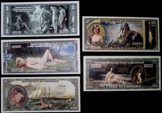 Republic Of Nakedonia Nude Bare Naked Ladies Fantasy Money Art Prints - 5 Diff.