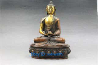 Rare Old Hand Carved Brass Gilt Tibet Buddha Shakyamuni Statue