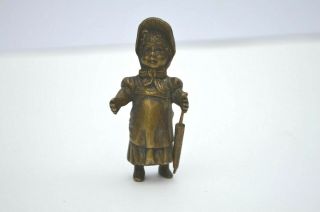 Antique Cute Miniature Vienna Bronze Style Victorian Girl W/ An Umbrellas