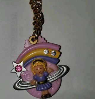 Very Rare Polly Pocket Vintage Necklace Diamond With Pink Stone Gold Chain