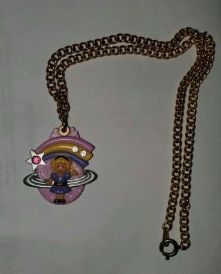 Very Rare Polly Pocket Vintage Necklace Diamond With Pink Stone Gold Chain 3