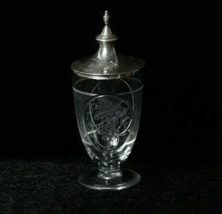 Antique Art Deco Sterling Silver J S & Co.  Etched Glass Condiment Jar