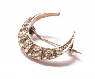 Small Antique Edwardian Silver And Paste Stone Crescent Shaped Brooch