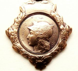 The French Marianne Lady Antique Bronze Art Medal Pendant Signed J.  F.  Quille