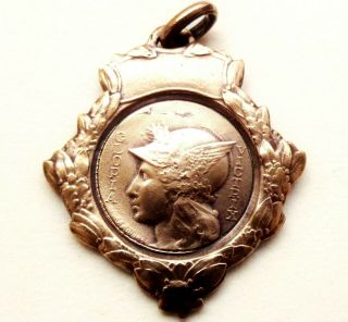 THE FRENCH MARIANNE LADY ANTIQUE BRONZE ART MEDAL PENDANT signed J.  F.  QUILLE 3