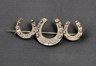 Antique Solid Sterling Silver Brooch Birmingham 1896 Lucky Horseshoe,