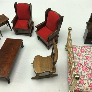 Vintage Mini Dollhouse Furniture Rocking Chair Bed Dresser Couch Miniature Kids 3