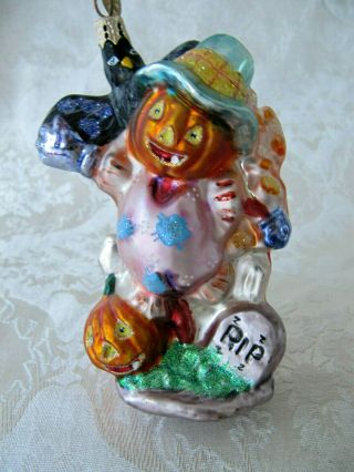 Vintage Rare Christopher Radko Halloween Scarecrow Pumpkin Rip Ornament