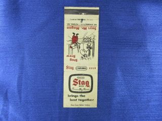 Rare 1950s Carling Stag Beer Mr.  Magoo Cartoon Character Ad Matchbook Cover