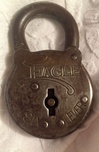 Vtg Antique Old Eagle Lock Co 6 Six Lever All Brass Padlock & No Flat Key