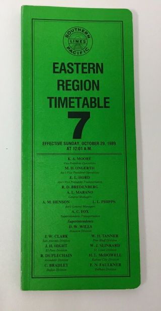 Rare Oct 1989 Southern Pacific Lines Railroad Eastern Region Time Tables