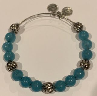 Rare Retired Alex And Ani Baby Blue And Silver Beaded Adjustable Bracelet