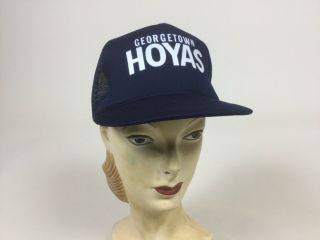 Rare Georgetown Hoyas Mesh Trucker Strapback Hat Blue Vintage