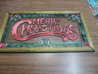 Vintage Hand Made Stained Glass Merry Christmas Sign Rare 26 X 14