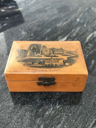 Antique Mauchline Ware Trinket Box Casket Box Hastings Castle Treen Container