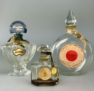 Guerlain Set W/ Very Rare Shalimar Quadrilobe Baccarat 3 Vintage Perfume Bottles