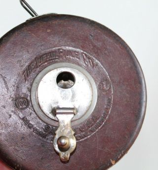 Antique Lufkin 100ft Saginaw Leather Housing Retractable Measuring Tape Reel
