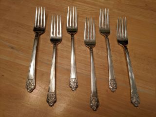 Wm Rogers Six (6) Dinner Forks Silver Plate Precious 1941 Deluxe Silver Plate