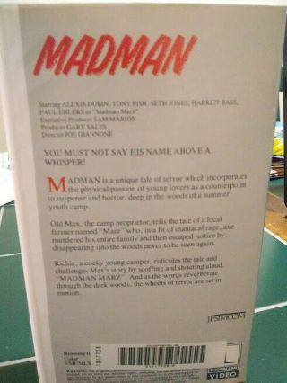 Madman Rare Thorn Emi Clamshell VHS Tape,  Horror/Slasher Movie 1981 3