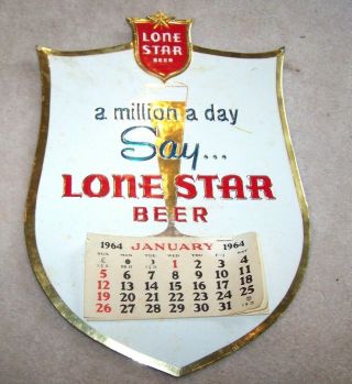 Rare Vintage 1964 Lone Star Beer Calendar Sign Glass San Antonio Texas Pearl Bar