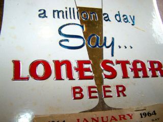 RARE VINTAGE 1964 LONE STAR BEER Calendar Sign Glass San Antonio Texas Pearl Bar 3