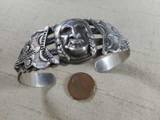 Rare Fred Harvey Sterling Silver Bracelet With Indian Face
