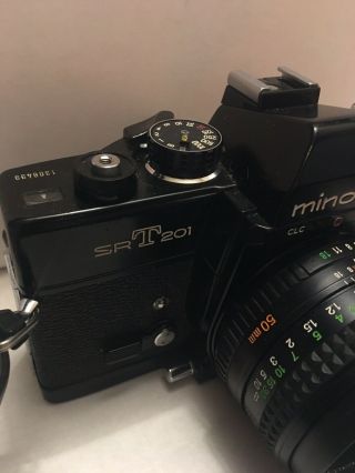 Rare BLACK Minolta SRT 201 SLR 35mm Film Camera with MD Rokkor X 50mm F/1.  7 Lens 2